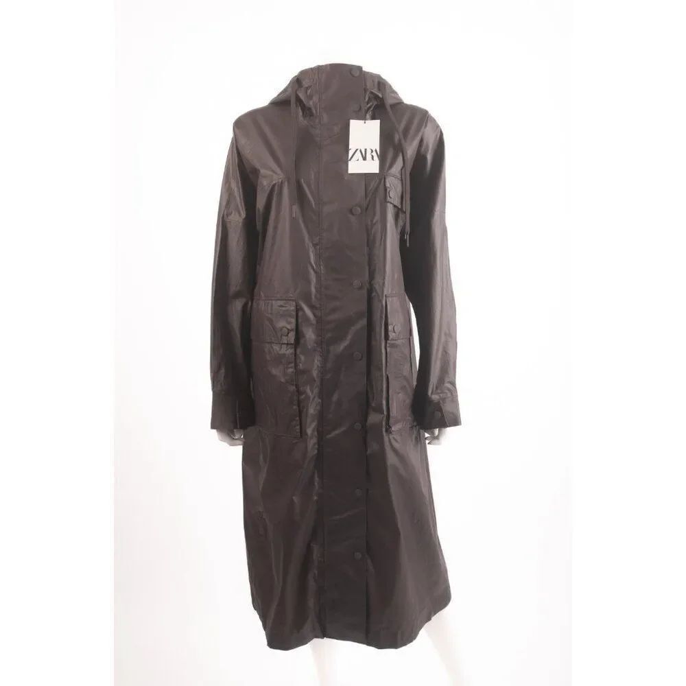 Zara Long Jacket Coat ZW Collection Burgundy Brown M L Large 7522/042 SS24 NWD